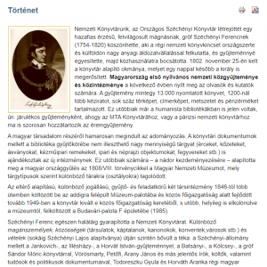 Homepage of the National Széchényi Library / History