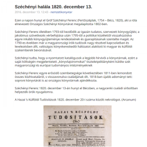 Széchényi’s death on 13 December 1820
